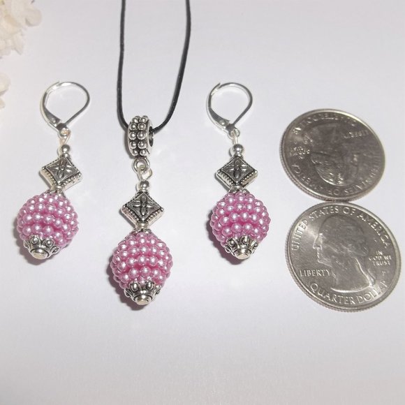 Purple Pearl Jewelry Set Necklace Earrings Matching Jewelry Gift Idea Girl 6679 - Picture 2 of 9